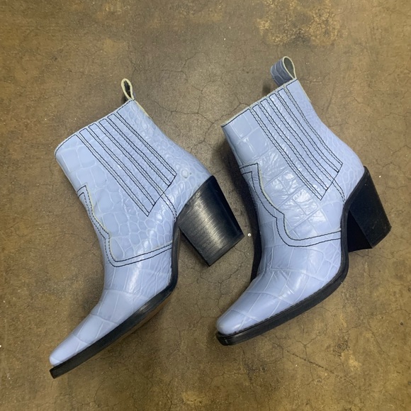 Ganni croc embossed leather ankle boots - Picture 3 of 7